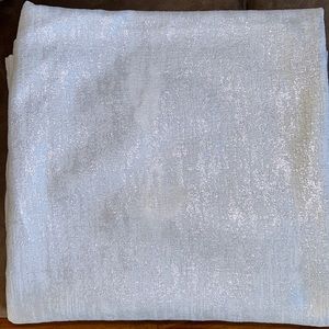 Silver and white shower curtain